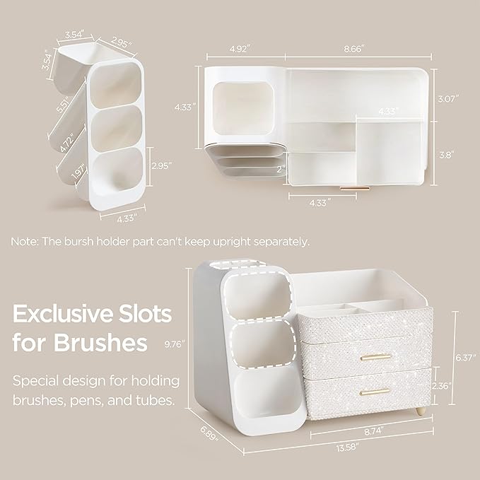 HBlife Makeup Organizer with Brush Holder for Vanity, Large Plastic Bathroom Countertop Organizer Skin Care Storage, Easy to 