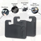 4 in 1 Car Steering Wheel Tray with Dual Sauce Dip Holder and Tablet Holder,Car Table Food Trays for Eating,Driver Desk Fit Most Auto Vehicle Steering Wheels (Black, Large)