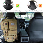 tactical car seat back organizer and storage truck seat covers with a Molle Vehicle Panel and 5 Different Size Molle Pouches for most models such as Jeep,SUV,Pickup(Khaki)