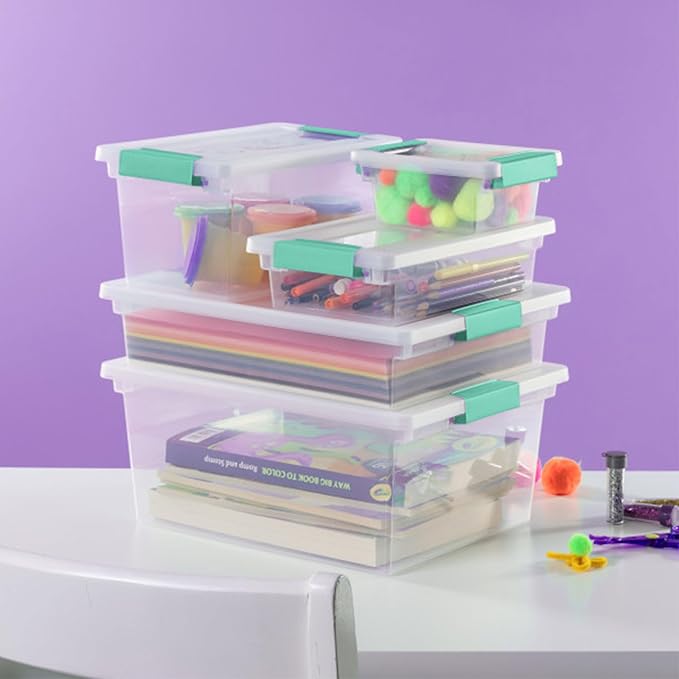 Sterilite 24-Pack Clip Box, Stackable Clear Plastic Bins with Latching Lids, Large - Writing, Arts or Crafts Supplies Storage
