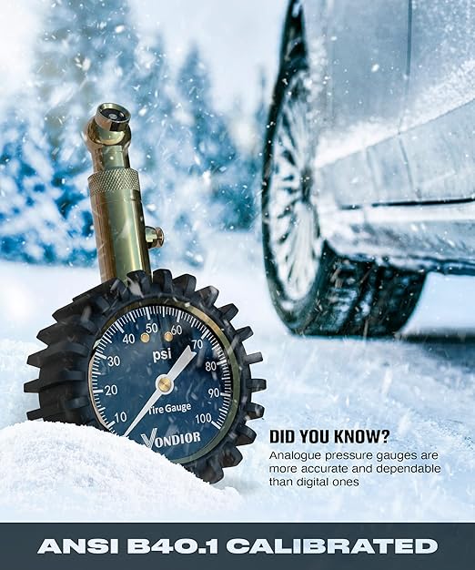 Vondior Tire Pressure Gauge (0-100 PSI) Certified ANSI Accurate with Large 2 Inch Easy to Read Glow Dial, Low - High Air Pressure Gauge. Tire Gauge for Car and Trucks Tires