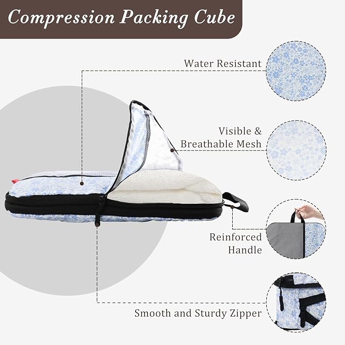 U+U 8 Set Compression Packing Cubes - Ultralight Travel Organizers with Laundry Bag and Cosmetic Bag, Space-Saving Suitcase O