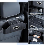 7-in-1 Car Seat Organizer with Cup Holders, Trash Can, Tissue Dispenser & Hooks, Multifunctional Headrest Storage for Backseat, Travel Essentials for Family Car Trips (Black)
