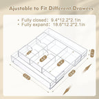 2 Pcs Acrylic Desk Drawer Organizer Maximum 12 x 18 x 2.1 Inch Expandable Drawer Organizer Trays with 8 Adjustable Compartmen