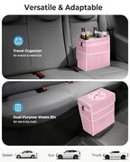 Corduroy Car Trash Can with Lid and Mesh Pockets - Leakproof Organizer,Multipurpose Waterproof Garbage Can/Trash Bin for Car(Light Pink-3 Gallons)
