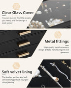 AKOZLIN Jewelry Box with Clear Lid Functional Leather Jewelry Storage Organizer Case 4 Drawers for Women Girls Necklace Ring 