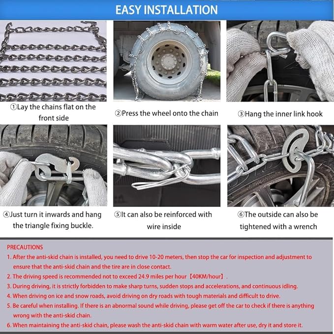Set of 2 Snow Chains for Trucks & SUVs – Reinforced Anti-Skid Chains –Easy On and Off for Ice & Snow 9mm 315/70R22.5 9mm 7.50