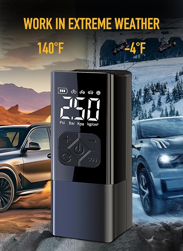 Tire Inflator Portable Air Compressor with Jump Starter - 150PSI & 8000mAh Car Battery Jump Starter with Tire Pressure