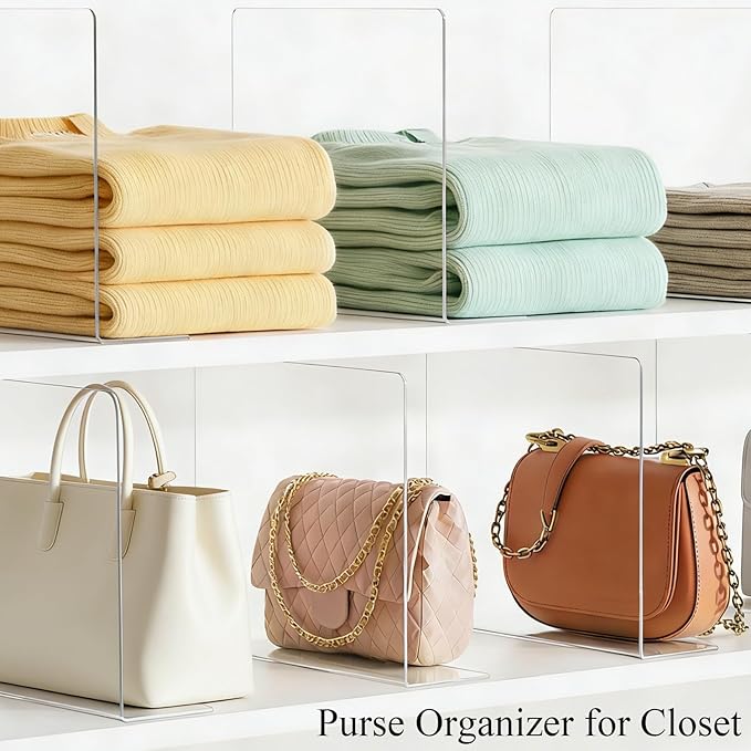 Shelf Dividers for Closet Organization: 10" Tall x 12" Deep Acrylic Closet Shelf Dividers for Clothes Sweater Purse - Clear O