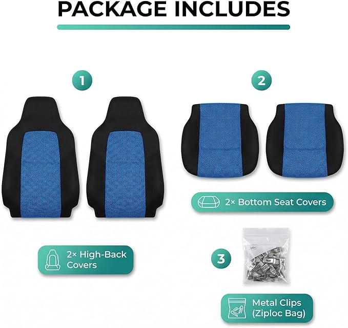 FH Group Automotive Car Seat Covers Blue Interior Front Seats Only Accessories High Back Combo Classic Cloth Car Seat Cover F