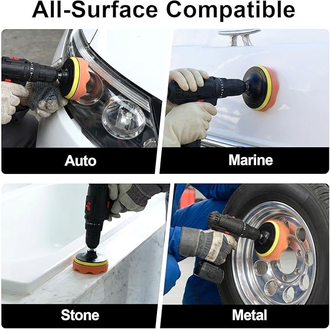 GOH DODD 33 Pieces 4 Inch Buffing Polishing Pads, Car Foam Drill Polishing Pad Kit Sponge Pads Buffer Polisher Kit Headlight 