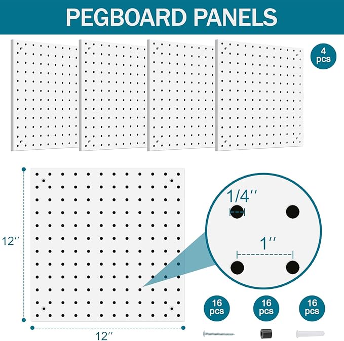 Peg Board Kit, Includes Pegboard and Accessories,with Hooks and Bins,Peg Board Wall Organizer for Office,Ornaments Display,Cr