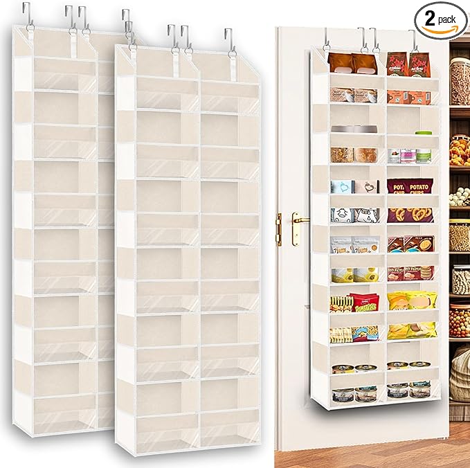 2 Pack Over The Door Organizer 6 Tiers, Extra Large Behind Door Storage of 12 Compartments, 80 lbs Weight Capacity Hanging St