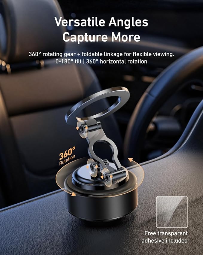 TELESIN Electric Magsafe Car Mount Vacuum Magnetic Car Phone Holder 105N 360° Reinforced Adjustable Swivel Lock, Suction Cup Phone Mount for Your Car/Gym/Mirror/iPhone & Android