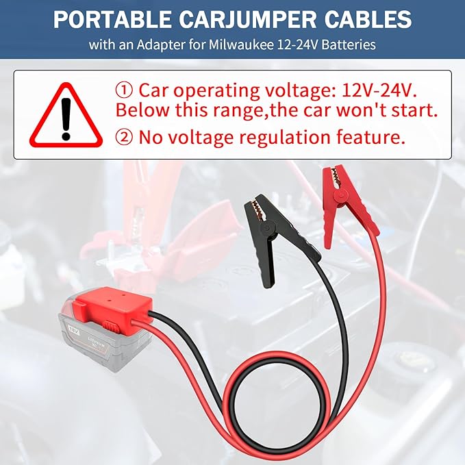 Jumper Cable Clamps for Milwaukee M18 18V Battery Jump Starter, 2.0FT 8AWG Car Battery Jumper Cable with Adapter, Automotive Battery Booster Cable for Tools used to Jump Start a Car