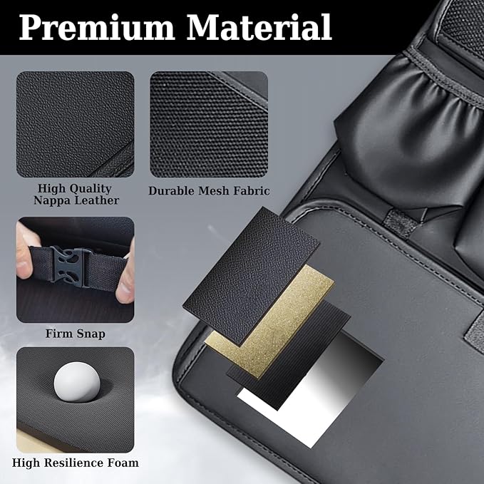 Coverado Backseat Car Organizer 2 Packs, Nappa Leather Car Seat Organizer with Touch Screen Tablet Holder, Foldable Food Tray, Kick Mats Protector, Multi Car Storage Accessories, Garbage Bag Holder
