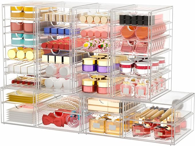 Makeup Organizer Storage With 30 Drawers, 6 Pcs Desktop Office Supplies, Desk Organizers, Clear Accessories, Dustproof Drawer
