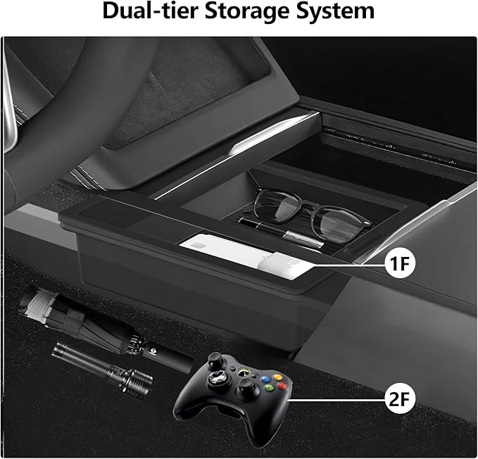 2025 Tesla Model 3 Highland & Model Y Juniper Center Console Organizer Tray 5PCS Set for 2024-2026, Hidden Storage Box with Cup Holder and Armrest Drawer Organizer, Matte Black, Tesla Accessories