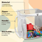 3 Pack Large Storage Bins, Foldable PVC Organizer Box with Transparent Lid & Handles, Multi-Purpose Toy Clothes Books Home De