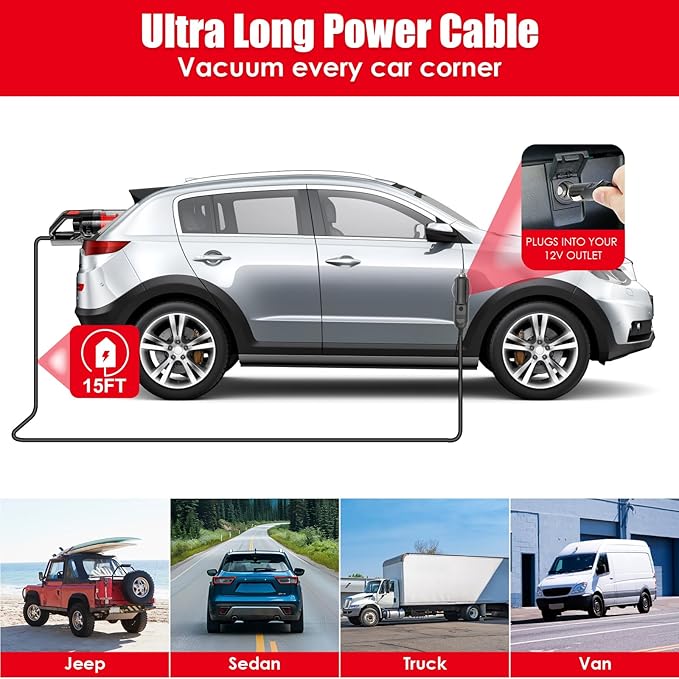Viewsun 17PCS Car Cleaning Kit, Red Car Interior Detailing Kit with High Power Handheld Vacuum, Detailing Brush Set, Windshie