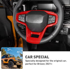 for Ford Bronco 2021 2022 + Interior Steering Wheel Panel Cover Compatible with Ford Bronco 2021 2022+ (ABS,1PC,Red)