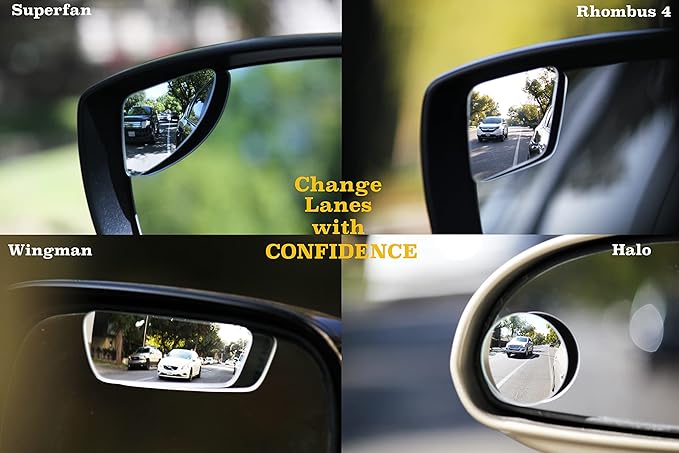 Superfan Blind Spot Mirrors for Cars by Safe View Company – Real Convex Glass for Clear Wide Angle Vision – Safer Lane Changes, Easy Stick-On, Weatherproof & Long Lasting Durability