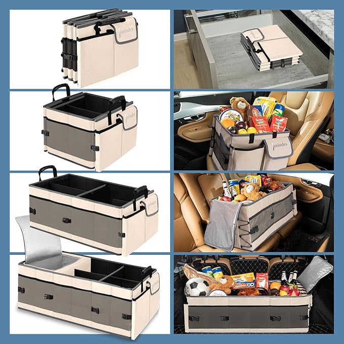 Trunk Organizer with Built-in Insulated Leak Proof Cooler Bag,Collapsible Cargo Organizer for SUV with Non Slip Bottom