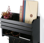 Key Holder, Wall Mounted Mail Organizer, Keys Holder on Wall with 9 Key Hooks, Black