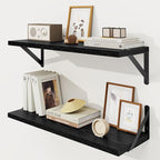 Floating Shelves, 8 Inch Deep Rustic Wood Wall Storage, 24W x 8D Wall Shelves Set of 2, Heavy Duty Metal Brackets, Industrial