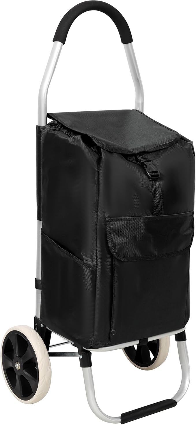 【LuckyNote】 Shopping Trolley with Wheels,Trolley Black Foldable Shopping Cart,Removable Shopping Oxford Waterproof Bag (Black)