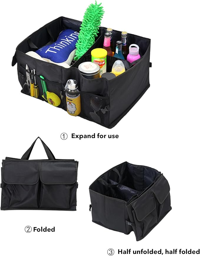 Trunk Organizer for Car - 52L Large Capacity Collapsible Multi Compartments Storage Organizer, Portable Car Storage Box for