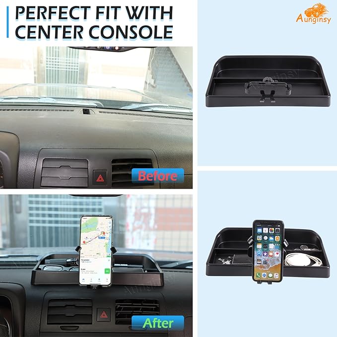 Aunginsy Center Console Dash Storage Tray Compatible with Hummer H3 2005-2009, Car Dashboard Multi-Functional Phone Mount Storage Box Dash Organizer Tray Insert with Mobile Phone Holder Accessories