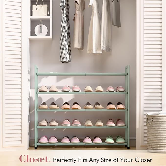 Bumusty 5-Tier Expandable Shoe Rack for Closet, 18“-33” Adjustable Shoe Rack for Small Space, Small Shoe Organizer for Front 