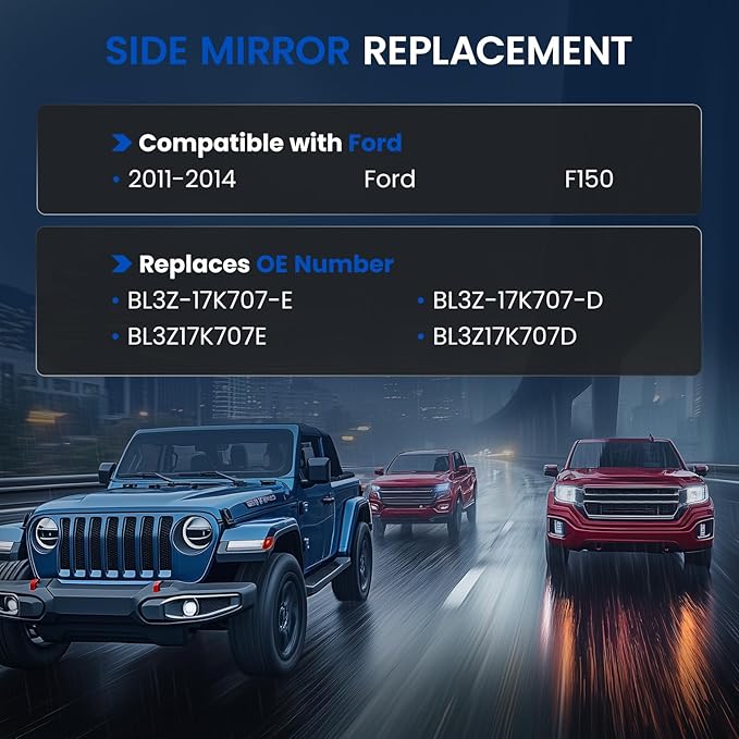 Driver Left Side Heated Mirror Glass Compatible With Ford F150 2011 2012 2013 2014, Driver Left Exterior Side Blind Spot Mirror Glass with Rear Holder Replaces BL3Z-17K707-E BL3Z17K707E