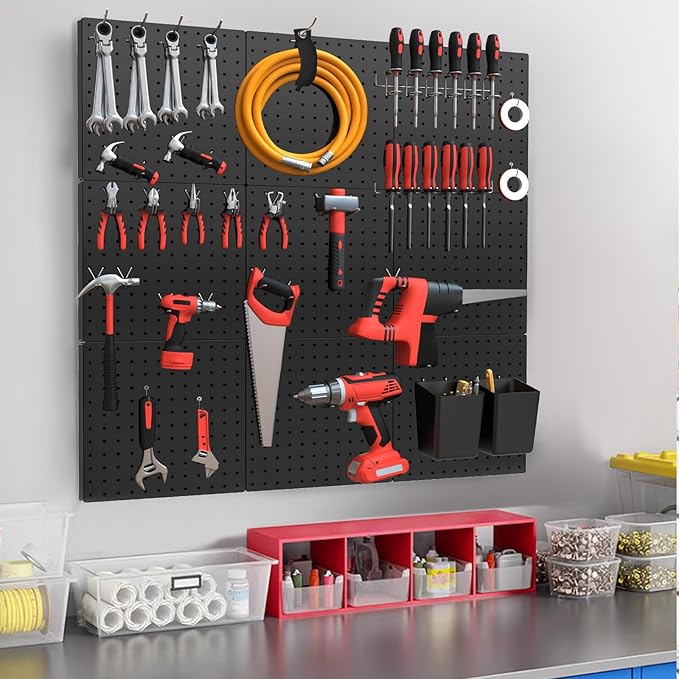 FZK Peg Board, 74PCS Metal Pegboard Wall Organizer Kit. Heavy Duty Pegboard, Peg Boards, Pegboard for Walls, Black Pegboard f