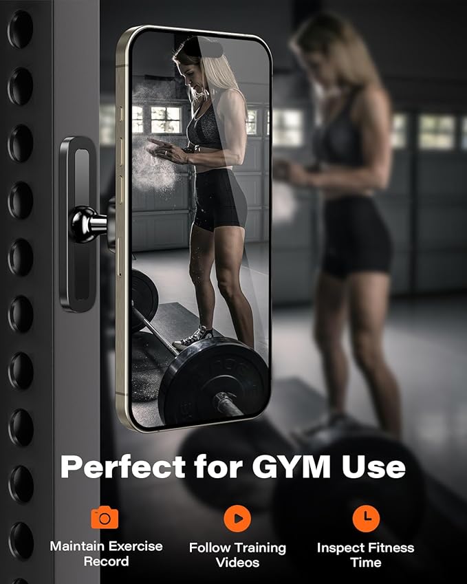 APPS2Car Magnetic Phone Holder for Gym, Alloy Base & Ball Joint, Attach to Metal Surfaces, Dual Magnetic Phone Mount for MagSafe iPhone 12-17 Series