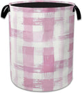 Pink Plaid Laundry Basket Collapsible Laundry Hamper with Handle, Oxford Clothes Toy Storage Bin for Bathroom Bedroom Room De