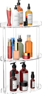 Sezanrpt 3 Tier Countertop Corner Organizer Shelf 7x7x15.7 Inch, Countertop Acrylic Bathroom Corner Shelf, Clear Vanity Stora