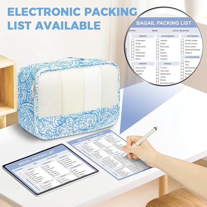 BAGAIL 9 Set Packing Cubes with Packing List Luggage Packing Organizers for Travel Accessories (Blue paisley)