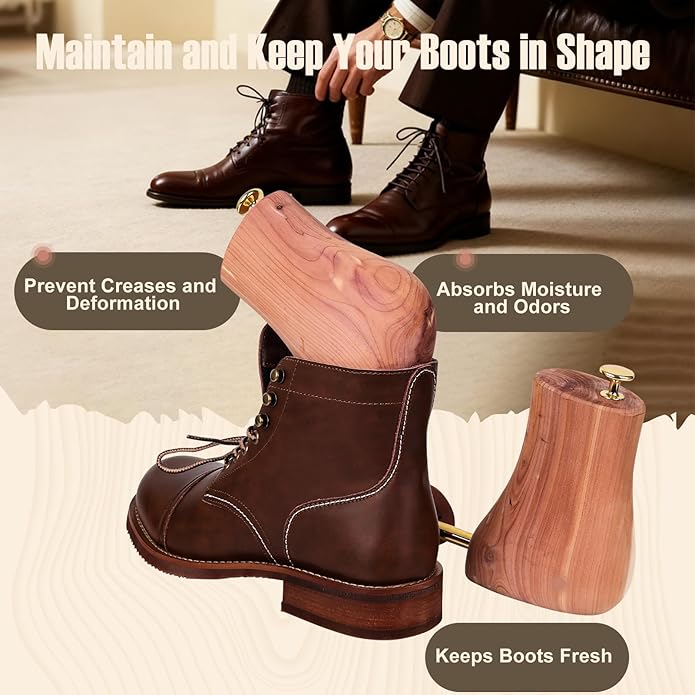 Cedar Boot Trees for Men&Women-Boot Shaper, Natural Aromatic Cedar Wood, Durable Metal Components-Extend Boot Lifespan