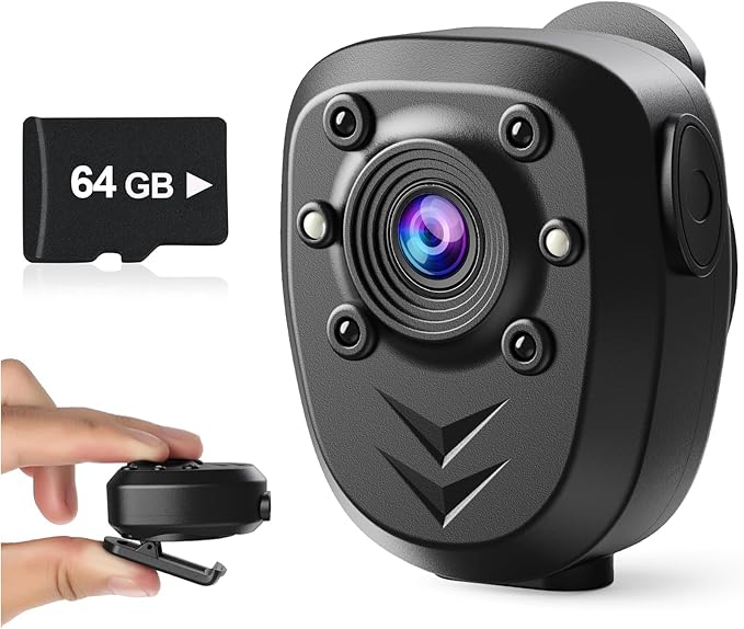 Body Camera with 1080P Recording Spy Hidden Wireless Cam Built-in 64GB Card 1080P Police Recorder Security Cam with Night Vision Dash Cam for Home/Outdoor/Law Enforcement/Cop Guard (64G)
