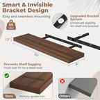 32 Inch Floating Shelves for Wall Set of 2, 8"D Wood Grain Bathroom Shelves with Invisible Brackets, Easy Install Engineered 