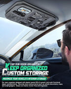 LIVANS Tactical Car Sun Visor Organizer, Automotive Semi-Rigid MOLLE Panel with Zipper Storage Pouch & Glasses Clip, Universal Fit for Trucks, SUVs, Jeeps & Patrol Vehicles (Gray)