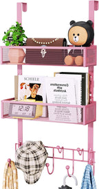 HapiRm Over The Door Hanger with Coat Hooks and 2 Baskets, Rustproof & Waterproof Pink Over The Door Hooks, Storage Organizer