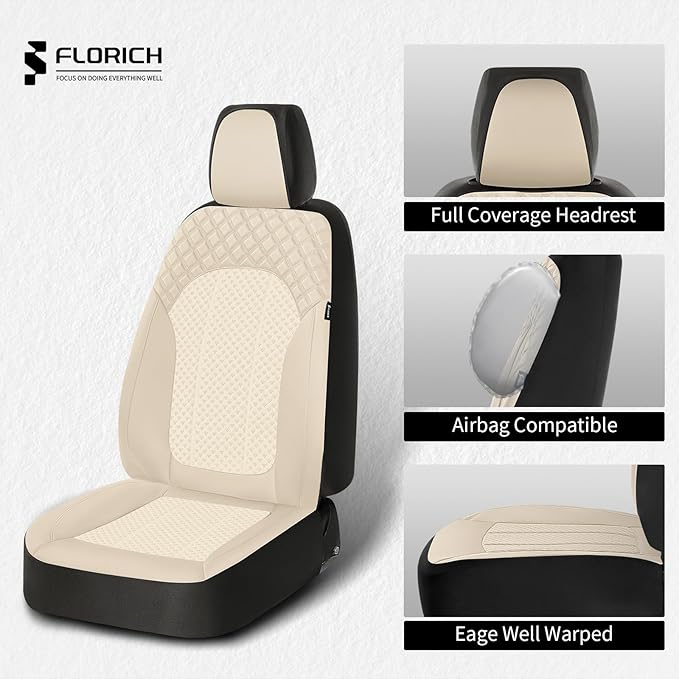 FLORICH Seat Covers Full Set Automotive Seat Covers Front and Rear Car Seat Cover Leather Air Mesh Seat Cushion 5 Seats Airba