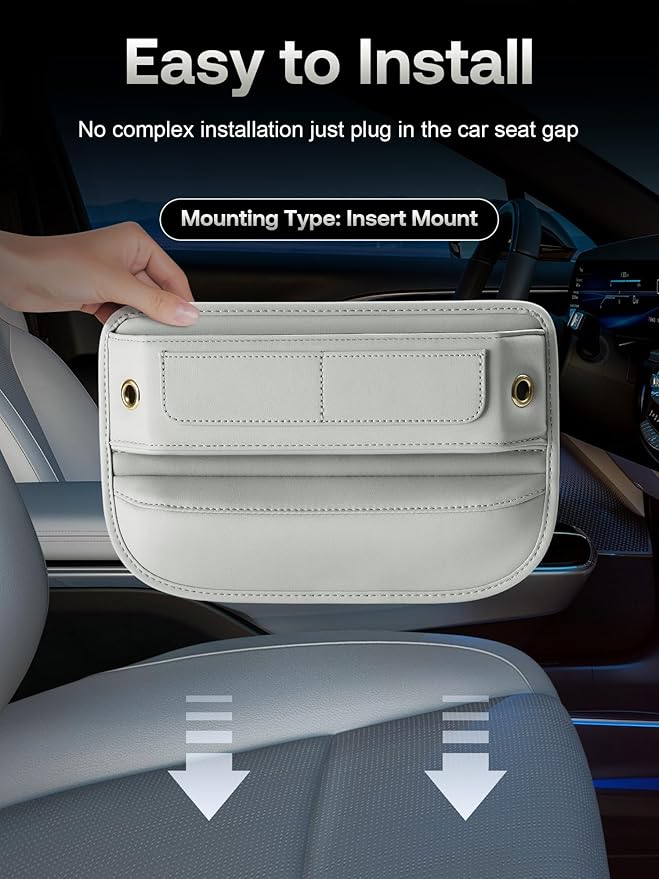 Universal Fit Premium Leather Car Seat Gap Filler Organizer, Center Console Organizer with Card Slots, Clever Gifts for Car SUV Truck Owners (Beige, 2 Pack)