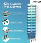 21-Tier Hanging Wall File Organizer with 5 Hooks, Wall File Holder with Labels, Vertical Wall Mount Mail Organizer for Papers