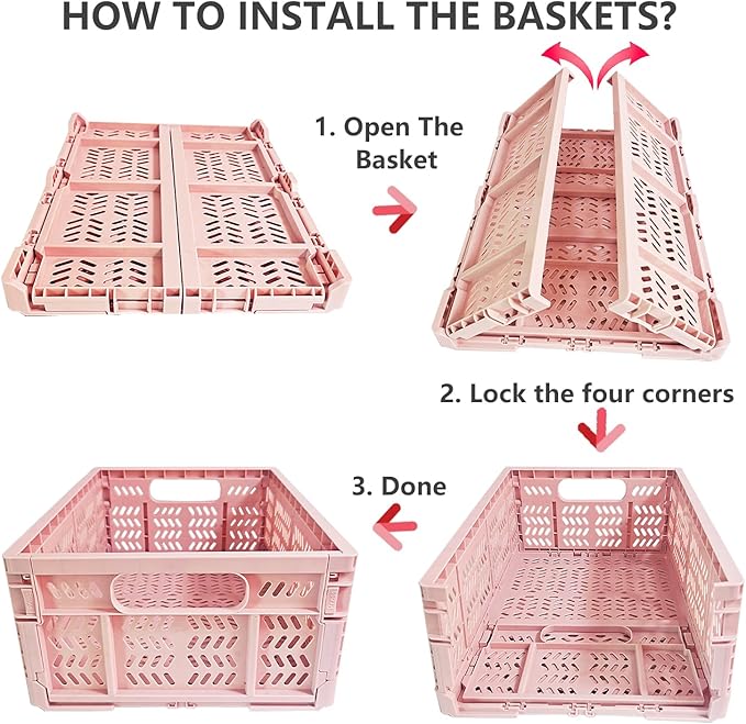 20L Foldable Crates, 4Pack Plastic Baskets for Home and Office,Plastic Folding baskets,Collapsible Crates for Chrismas Gifts,