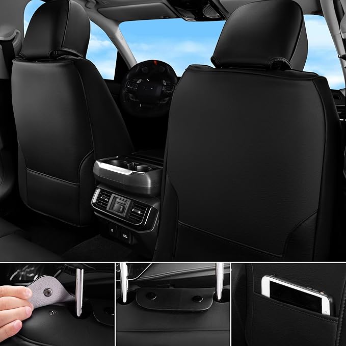 CAR PASS Bling Leather Car Seat Covers & Black Nappa Leather Calfskin Seat Cushioned Protector, Waterproof Anti-Slip Universa