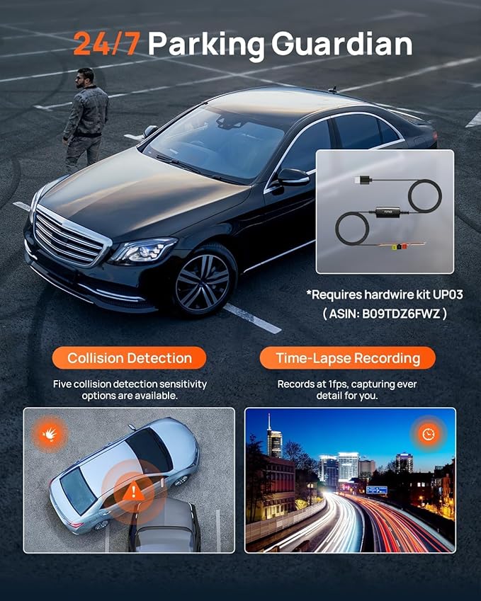 70mai 4K Dash Cam Front and Rear, Built in Wi-Fi 6 & GPS Car Camera, Super Night Vision, ADAS, 3'' IPS Screen, 24H Parking Mo